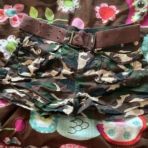 Camouflage Cargo Shorts with Brown Belt